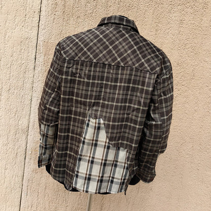 Original irregular plaid stitching clean fit shirt jacket