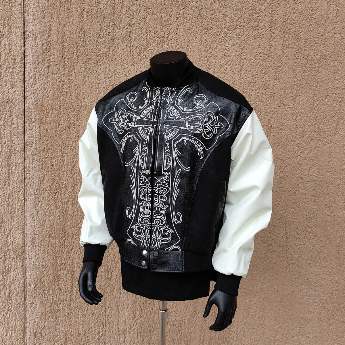 Gothic style stitching baseball leather jacket autumn loose trend coat