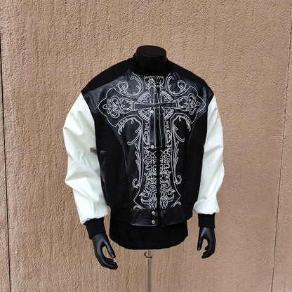 Gothic style stitching baseball leather jacket autumn loose trend coat