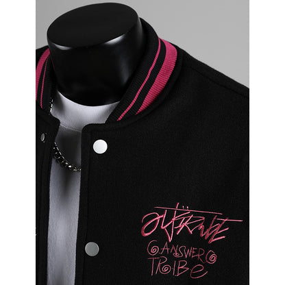 Letter embroidered baseball jacket trendy men's PU leather stitching short jacket