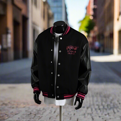 Letter embroidered baseball jacket trendy men's PU leather stitching short jacket