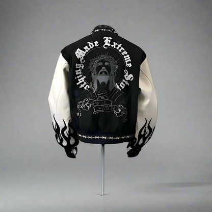 Embroidered baseball black high-end men motorcycle jacket