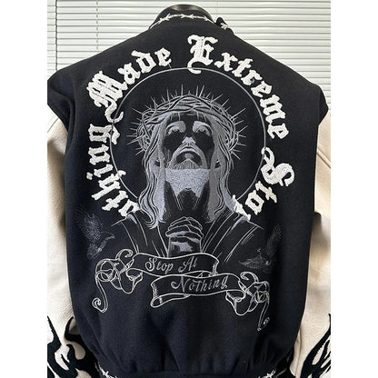 Embroidered baseball black high-end men motorcycle jacket