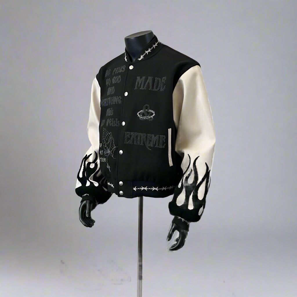 Embroidered baseball black high-end men motorcycle jacket