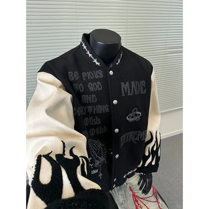 Embroidered baseball black high-end men motorcycle jacket