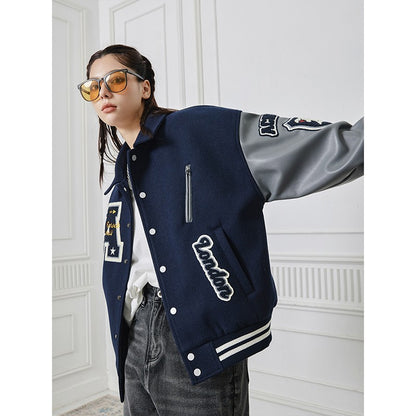 Stand collar heavy embroidery baseball unisex jacket