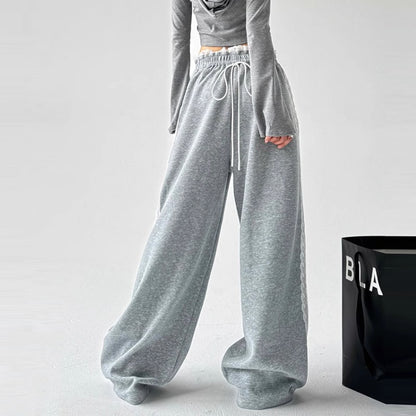 Gray sweatpants women high waist splicing drape slim sports wide-leg