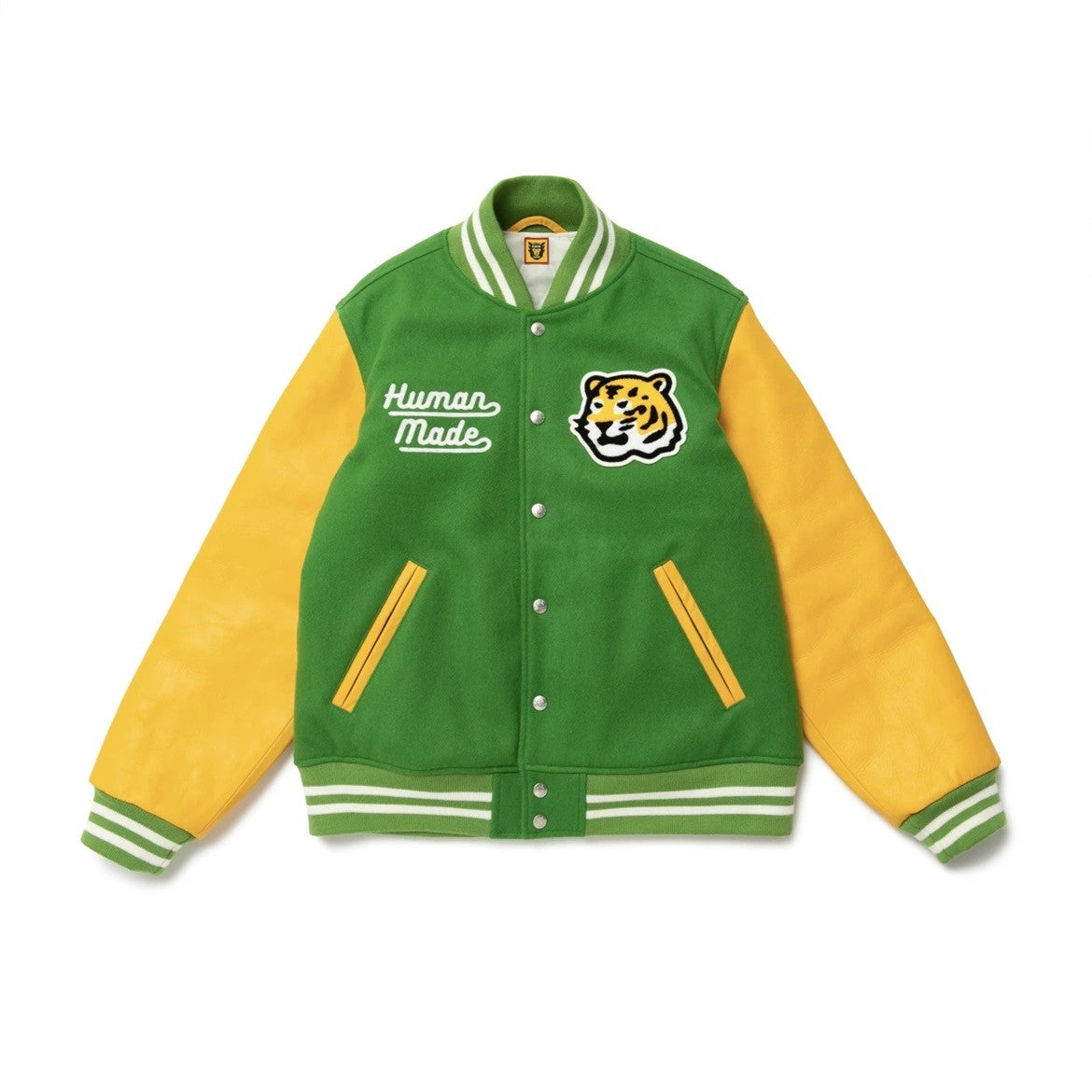 Tiger Stickerei Lederärmel Wolle Baseball Jacke Baumwolljacke