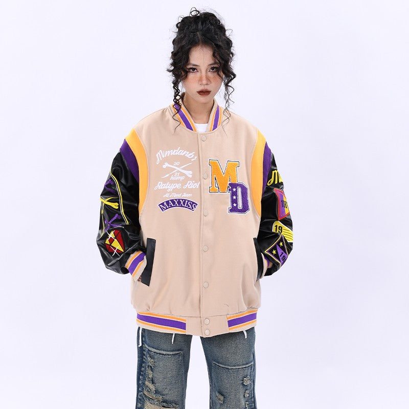 OV original embroidery splicing baseball uniform loose jacket