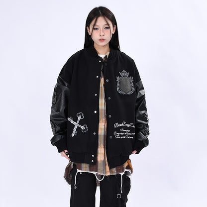 Heavy flocking embroidery baseball men and women loose jacket