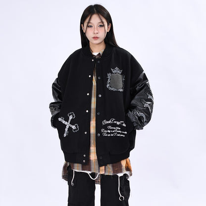 Heavy flocking embroidery baseball men and women loose jacket