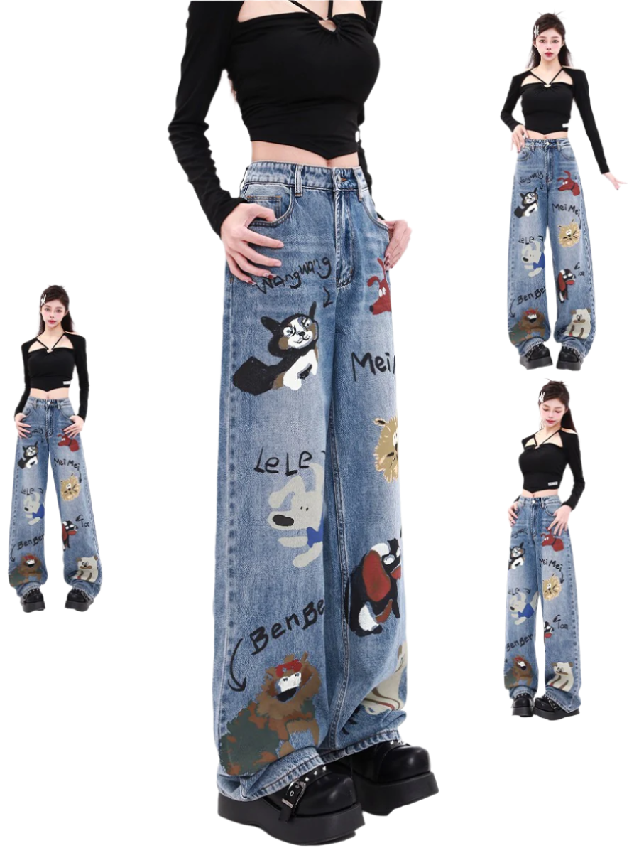 Jeans Women's High Waist Loose Straight Leg Casual Wide Leg Pants