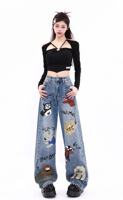 Jeans Women's High Waist Loose Straight Leg Casual Wide Leg Pants