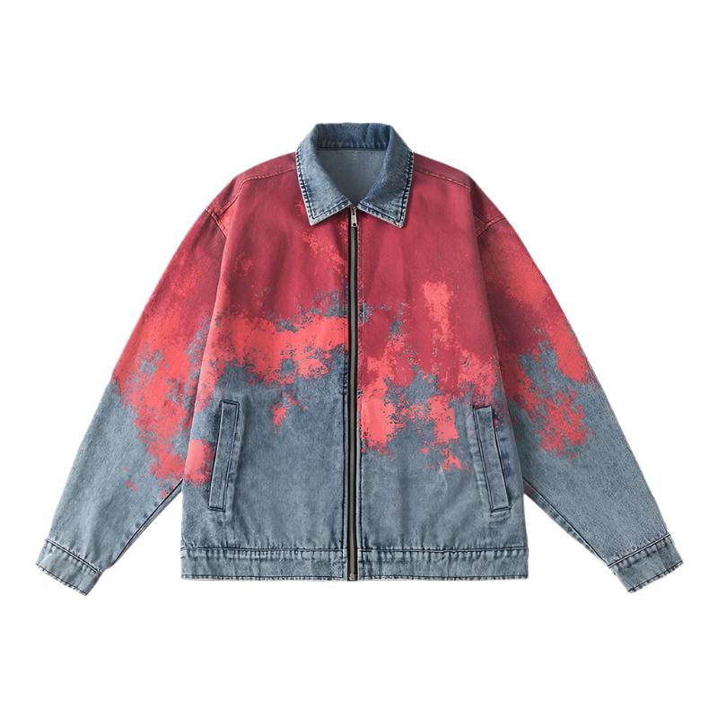 Unisex tie-dye paint block gradient denim jacket