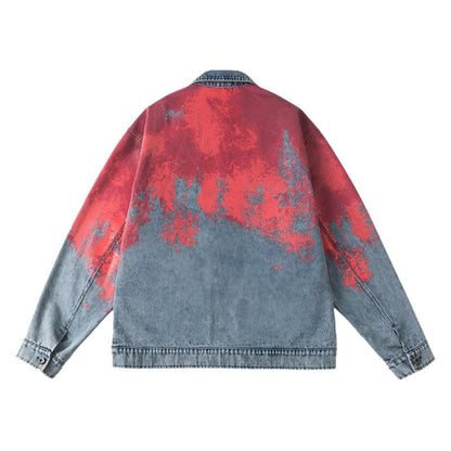 Unisex tie-dye paint block gradient denim jacket