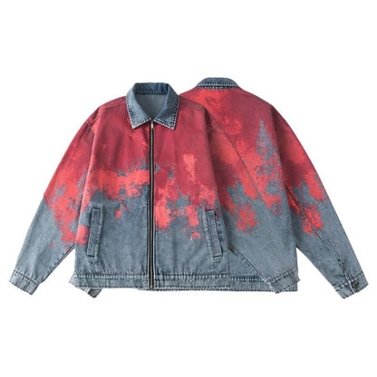 Unisex tie-dye paint block gradient denim jacket