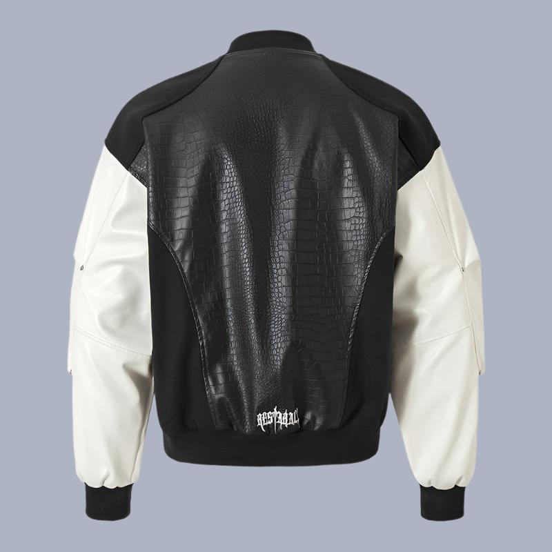 Men Punk Leather Jacket Retro Baseball Jacket