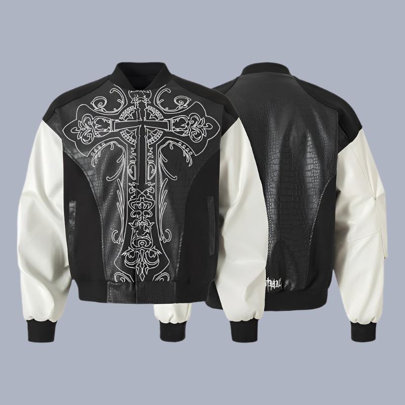 Men Punk Leather Jacket Retro Baseball Jacket