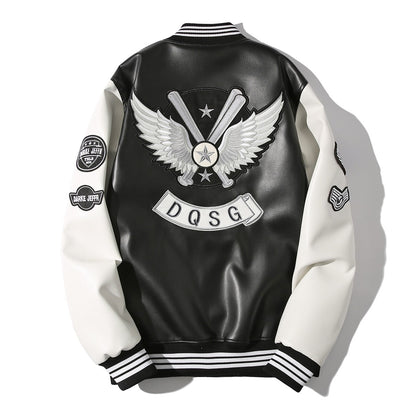 PU leather baseball jacket winter unisex loose leather jacket