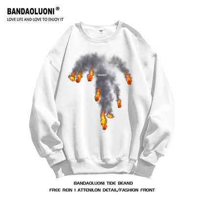 Flame graphic cotton sweatshirt unisex oversize round neck top