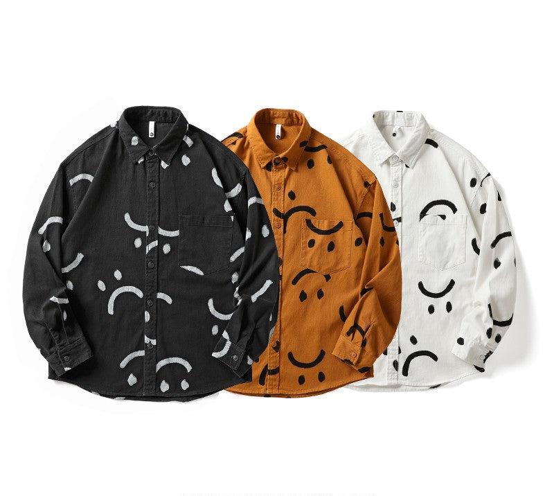 Smile graphic full print long sleeve shirt men autumn loose top