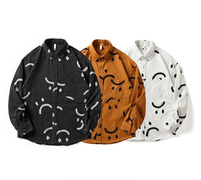 Smile graphic full print long sleeve shirt men autumn loose top