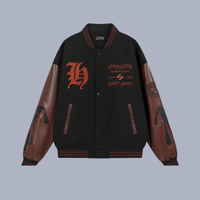 PU leather heavy-duty letter towel embroidered baseball jacket for men and women