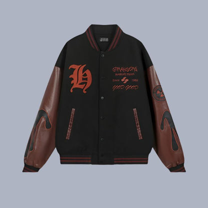 PU leather heavy-duty letter towel embroidered baseball jacket for men and women