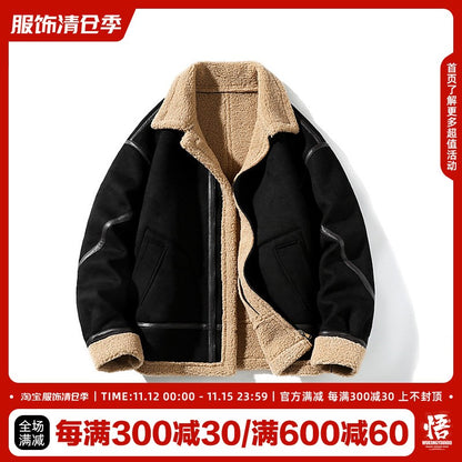 Winter suede American lapel jacket men's warm cotton wear