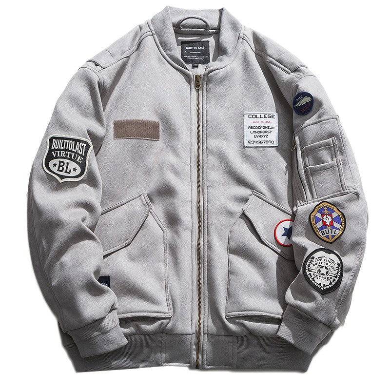 Gray badge baseball jacket cotton coat men's trendy casual jacket