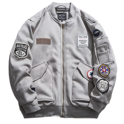 Gray badge baseball jacket cotton coat men's trendy casual jacket