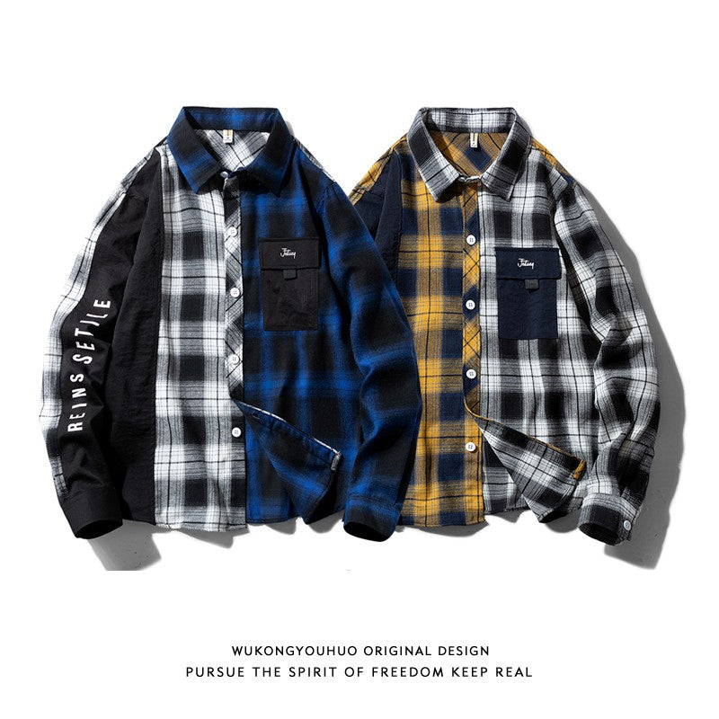 Plaid long-sleeved shirt men trendy street loose casual shirt