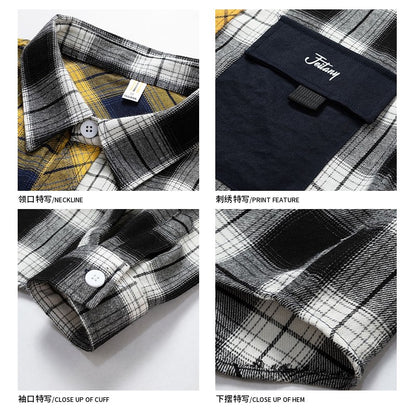 Plaid long-sleeved shirt men trendy street loose casual shirt