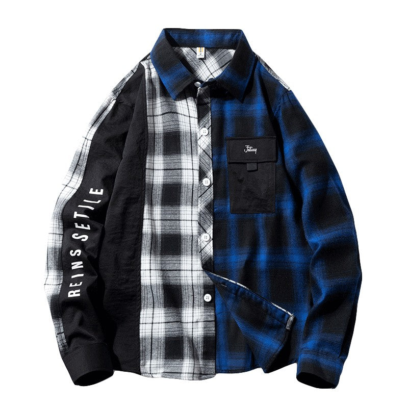 Plaid long-sleeved shirt men trendy street loose casual shirt