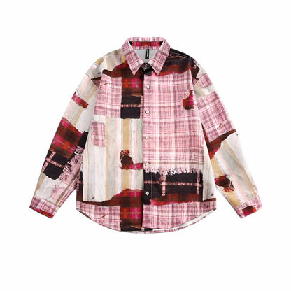 Long-sleeved shirt men's autumn loose unisex plaid shirt