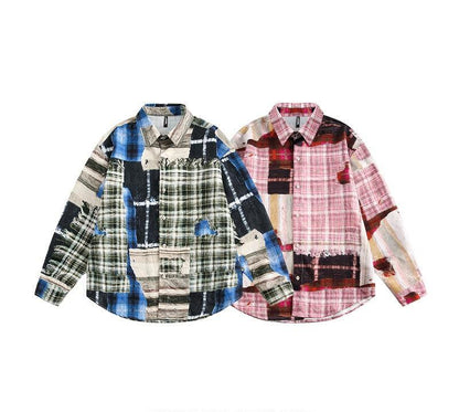 Long-sleeved shirt men's autumn loose unisex plaid shirt