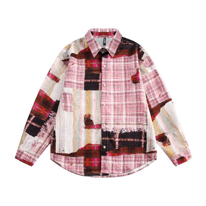 Long-sleeved shirt men's autumn loose unisex plaid shirt