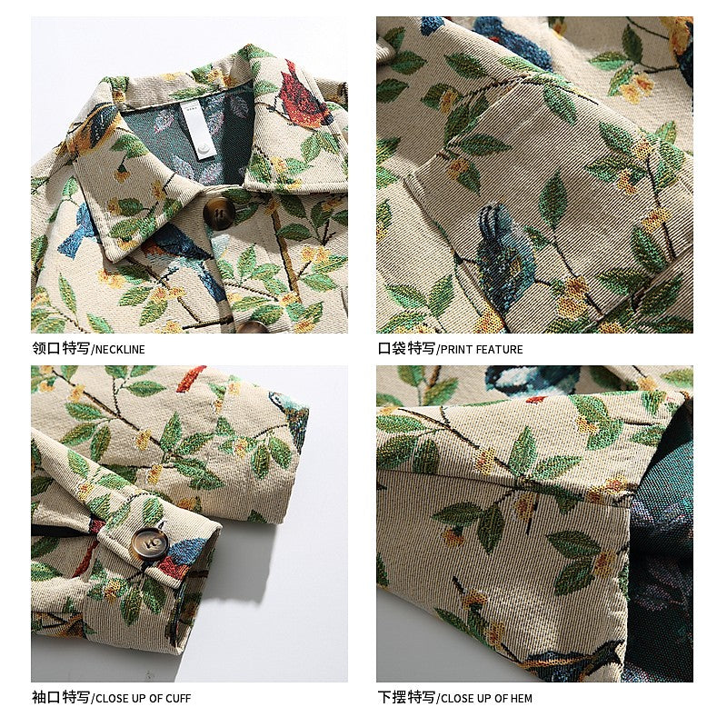 Floral jacquard long-sleeved shirt men and women autumn casual shirt