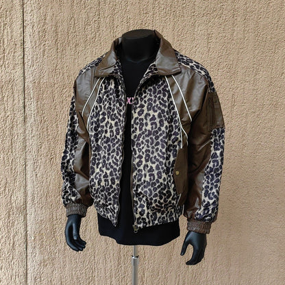 Hochwertige Unisex-Pu-Jacke mit Leopardenmuster, lockerer Kurzmantel