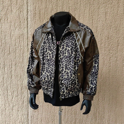 Hochwertige Unisex-Pu-Jacke mit Leopardenmuster, lockerer Kurzmantel