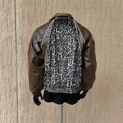 Hochwertige Unisex-Pu-Jacke mit Leopardenmuster, lockerer Kurzmantel