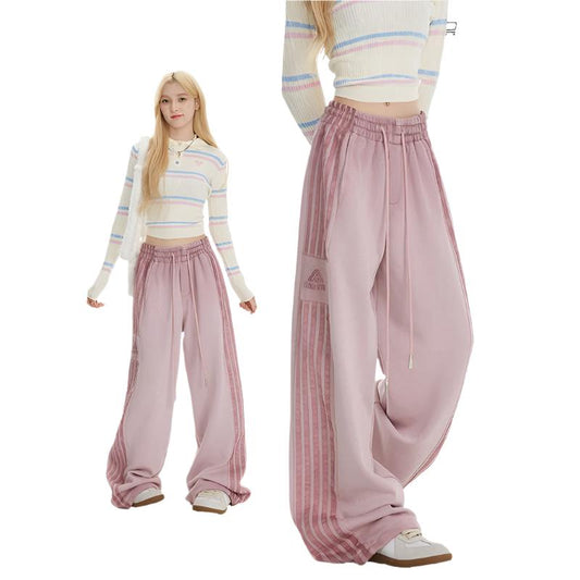 Women striped sweatpants women jazz dance pink wide-leg sweatpants