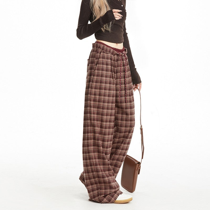 Checkered pants women's winter drape sports casual straight pants