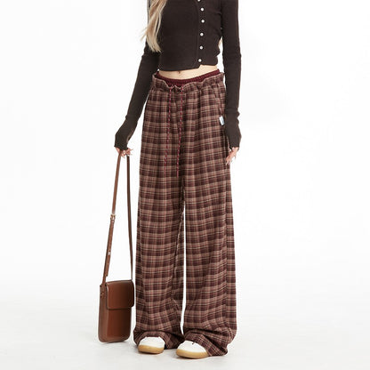 Checkered pants women's winter drape sports casual straight pants