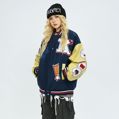 Embroidery unisex stitching baseball jacket loose fit