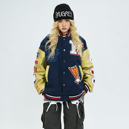 Embroidery unisex stitching baseball jacket loose fit