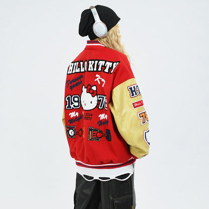 Embroidery unisex stitching baseball jacket loose fit