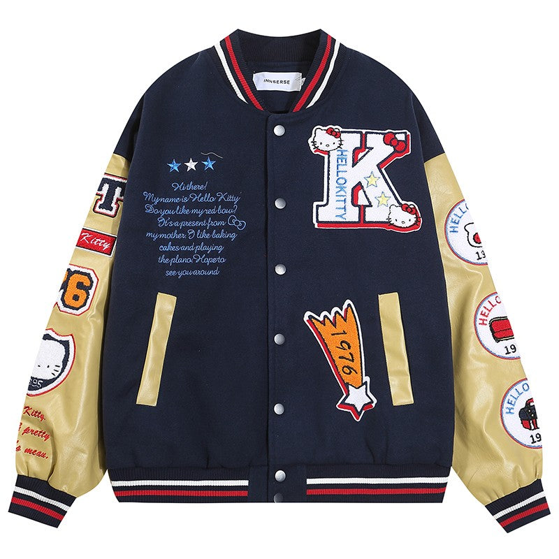 Embroidery unisex stitching baseball jacket loose fit