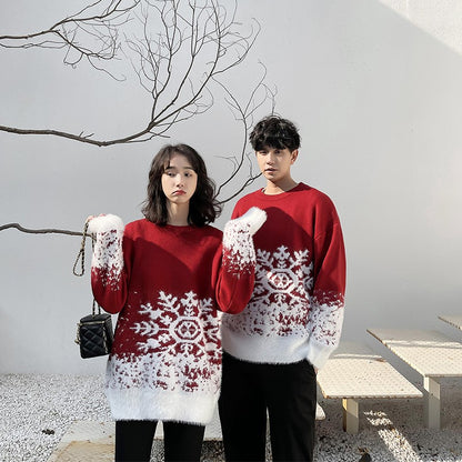 Christmas sweater outfit autumn and winter couple red sweater