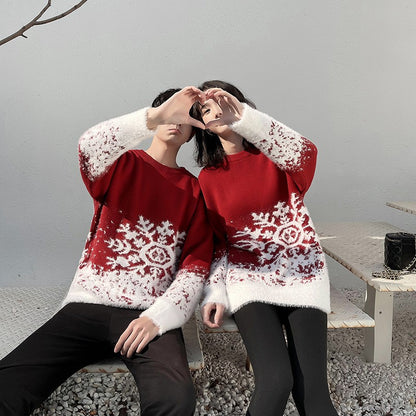 Christmas sweater outfit autumn and winter couple red sweater